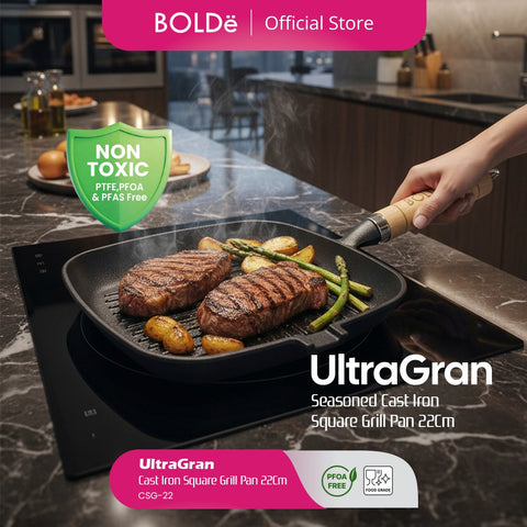 BOLDë UltraGran Cast Iron Square Grill Pan 22cm