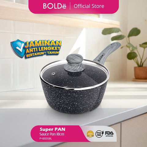 Sauce PAN 18 cm + glass lid, Granite BLACK Series