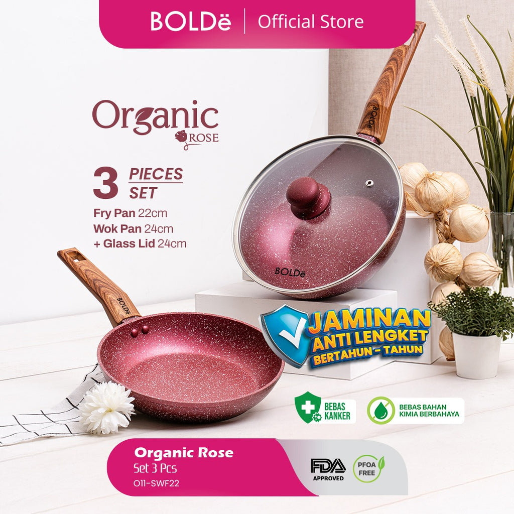 Organic Rose 3pcs set Fry Pan 22 + Wok 24