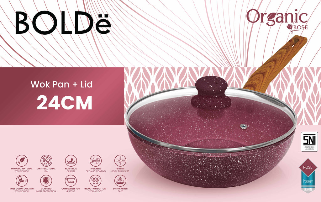 ORGANIC ROSE WOK 24 cm + Lid