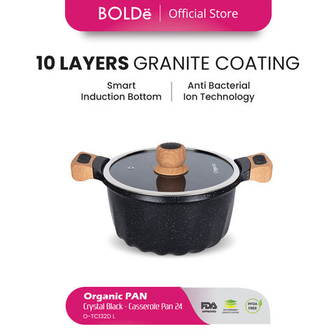 ORGANIC Black Crystal Casserole 24 cm + Glass Lid
