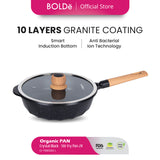 ORGANIC Black Crystal White Stir Fry PAN 24 cm + Glass Lid