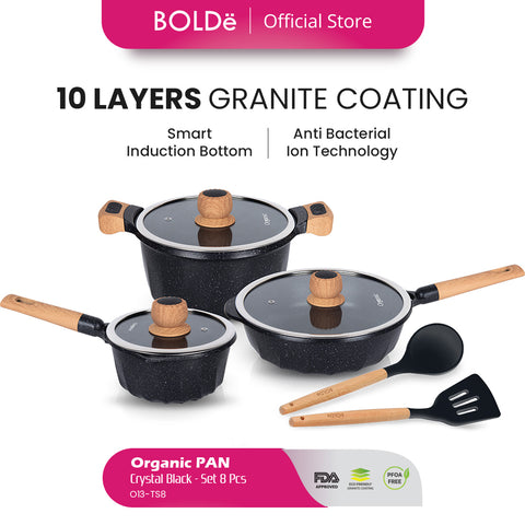 a ORGANIC Black Crystal  Cookware 8 pcs set