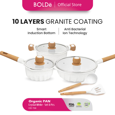 ORGANIC Crystal White Cookware 8 pcs set
