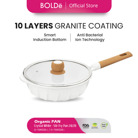 ORGANIC Crystal White Stir Fry PAN 24 cm + Glass Lid