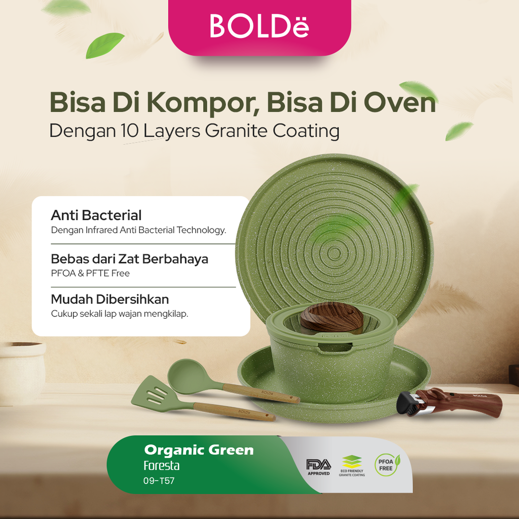 Organic Green Foresta Granite Detachable Series Set (Panci Serbaguna)