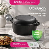BOLDe UltraGran Seasoned Cast Iron 2 in 1 Pot 26 cm