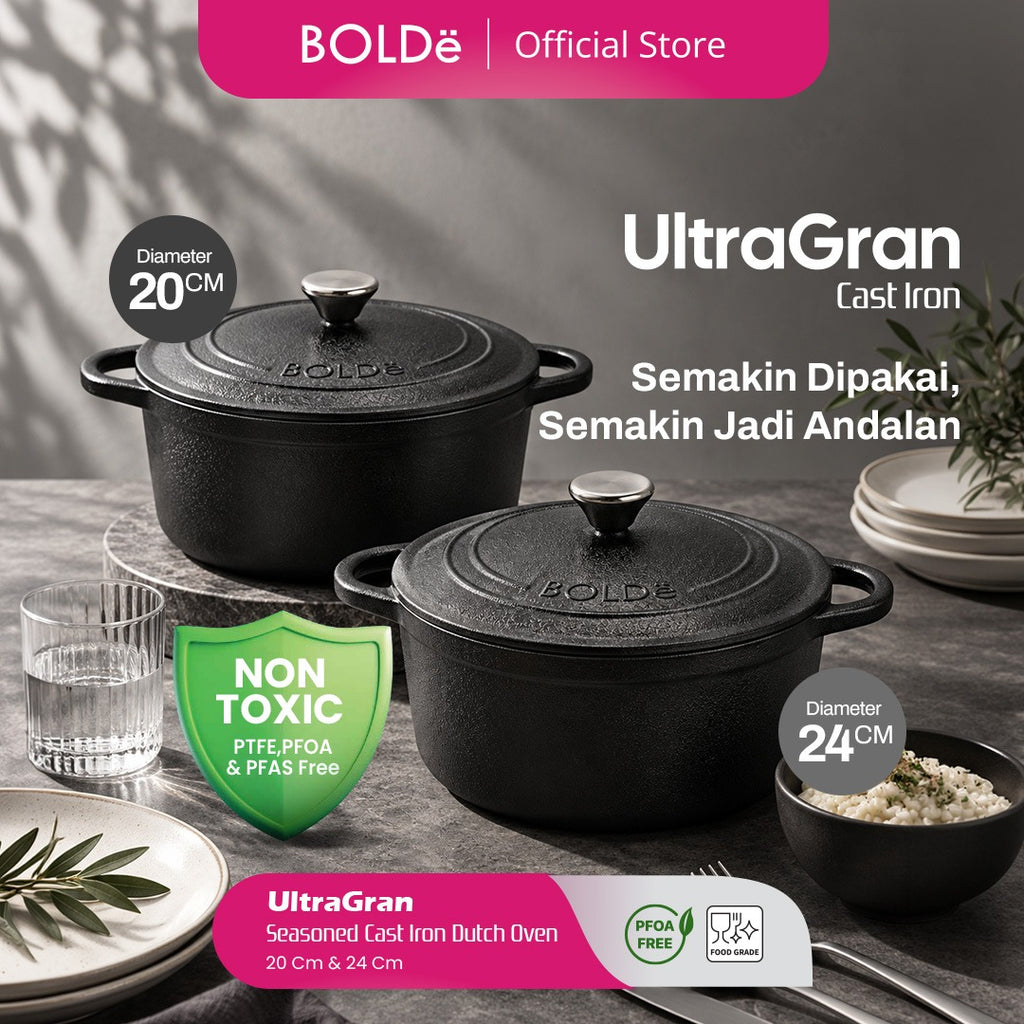 BOLDe UltraGran Seasoned Cast Iron Dutch Oven 20 cm & 24 cm