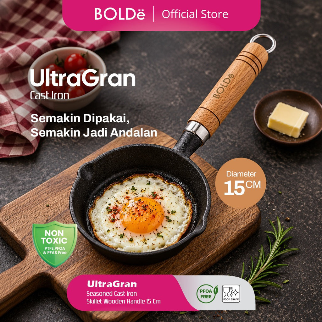 BOLDe UltraGran Cast Iron Skillet Wooden Handle 15 cm