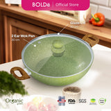 Organic Green 2-Ear Wok 30 cm + LID