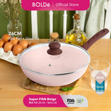 WOK ( WAJAN ) 26 cm + GLASS LID GRANITE BEIGE SERIES