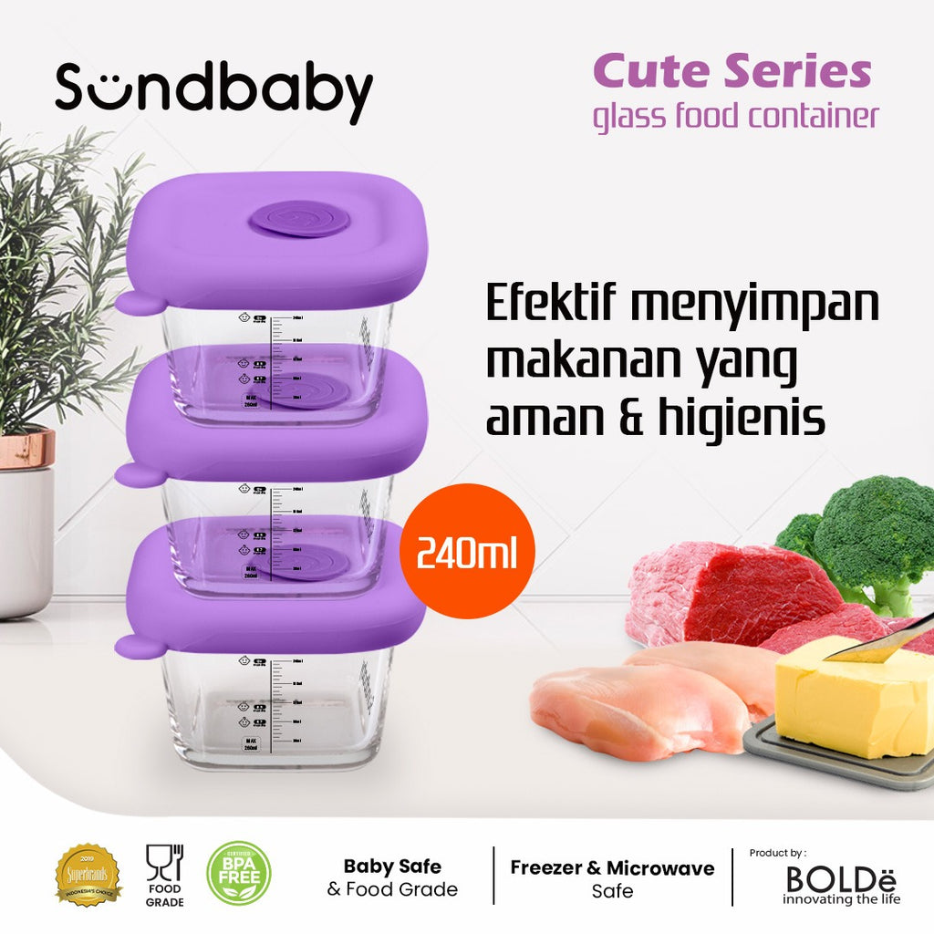 Sundbaby Cute Baby Glass Food Container (3 pcs set)