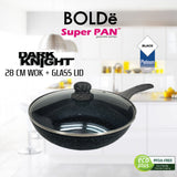 WOK ( WAJAN ) 28 cm + GLASS LID, Granite BLACK DARK KNIGHT