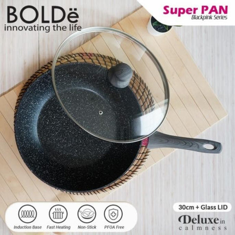 Super PAN WOK ( WAJAN ) 30 cm + GLASS LID,  BLACKPINK