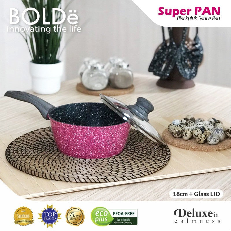 Sauce PAN 18 cm + glass lid, Granite BLACKPINK