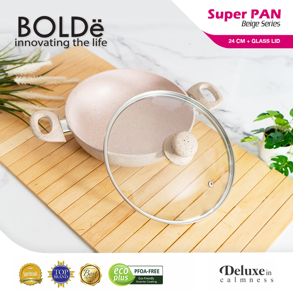 Super PAN 2-EAR WOK ( WAJAN ) 24 cm + GLASS LID,  BEIGE