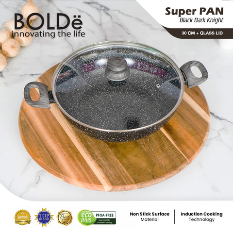 Super PAN WOK ( WAJAN ) 30 cm + GLASS LID,  BLACK DARK KNIGHT