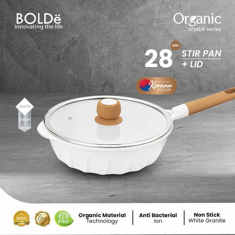 ORGANIC Crystal White Stir Fry PAN 28 cm + Glass Lid