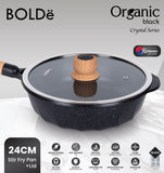 ORGANIC Black Crystal White Stir Fry PAN 24 cm + Glass Lid